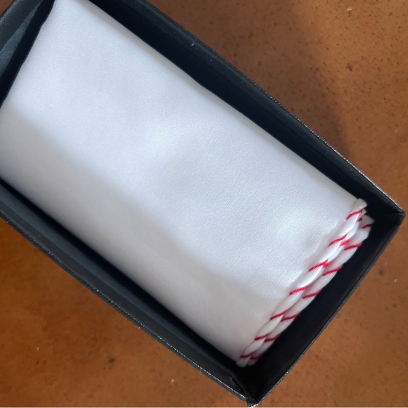 R. Hanauer - Red Whipstitch Border Pocket Square - Picture 3 of 5